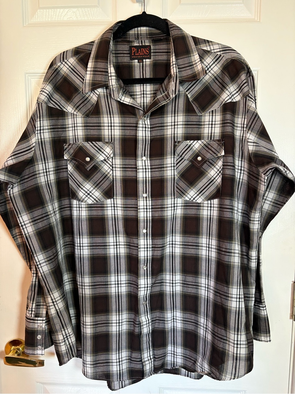 Plains Men's Brown Plaid Pearl Snap Button-Down Western Shirt